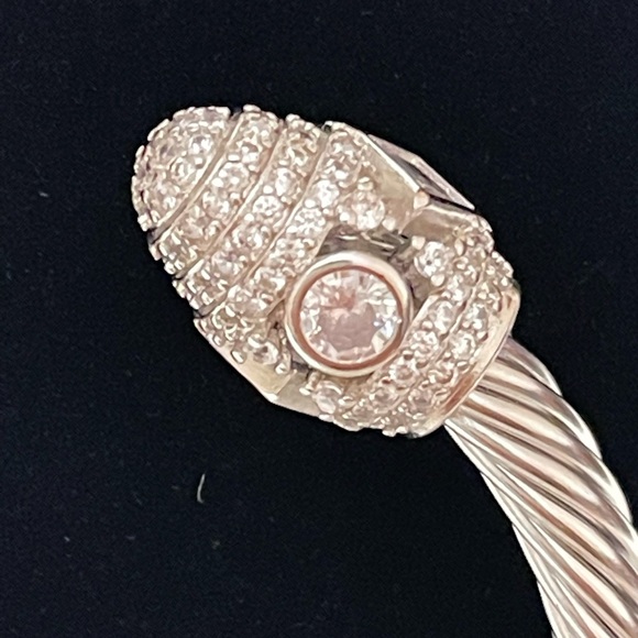 Luxury Twisted Cable Open Cuff Vintage Stackable Bangle Cubic Zirconia Diamond - Picture 6 of 7